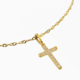 Waterproof Gold Tennis Cross Pendant Necklace by Brenda Grands