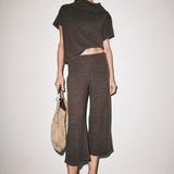 Lila Funnel Neck Knit Top (Brown & Cream)