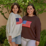 4th of july american flag sweater cream and brown long sleeve