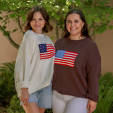 4th of july american flag sweater cream and brown long sleeve