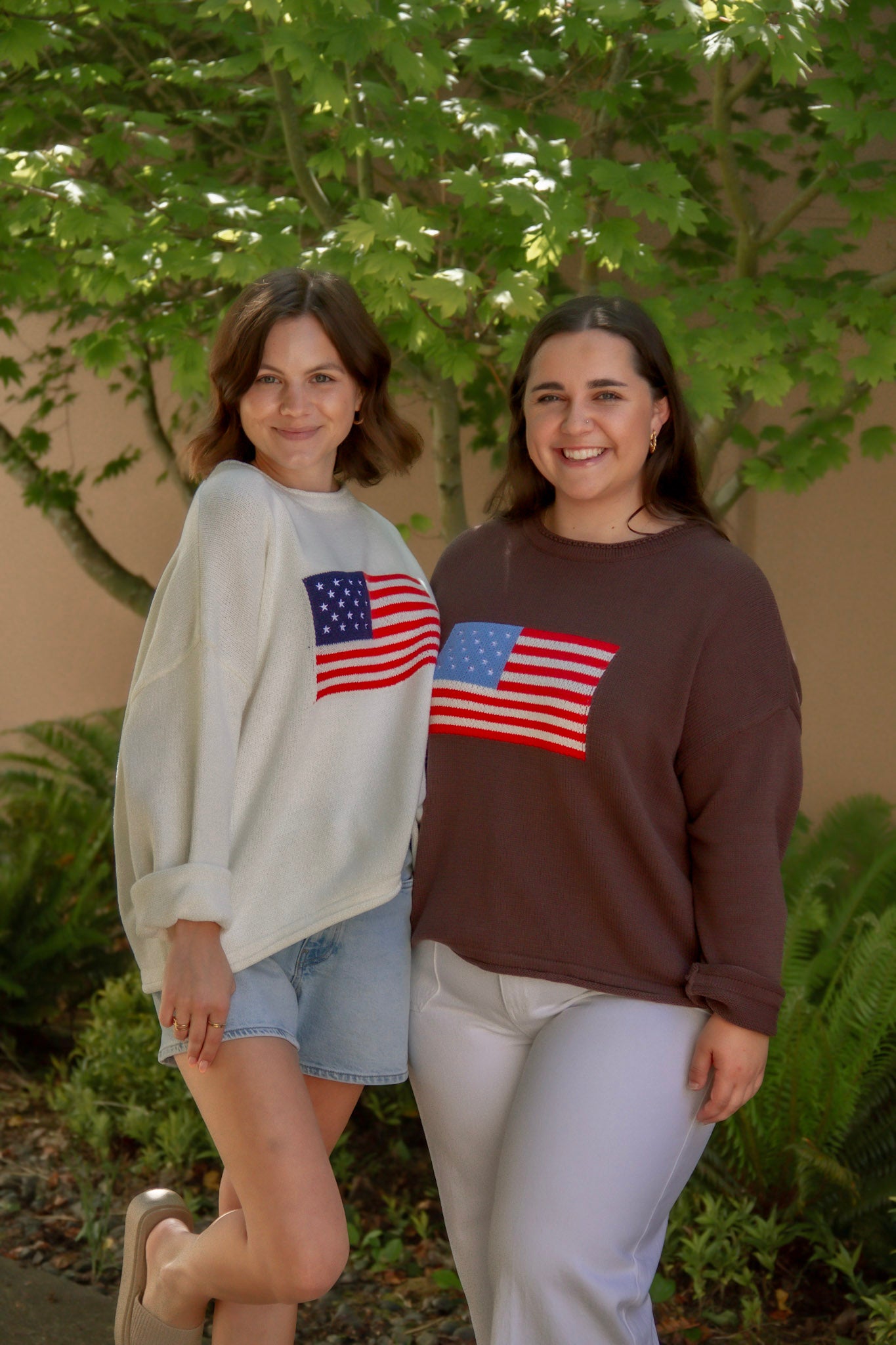 4th of july american flag sweater cream and brown long sleeve