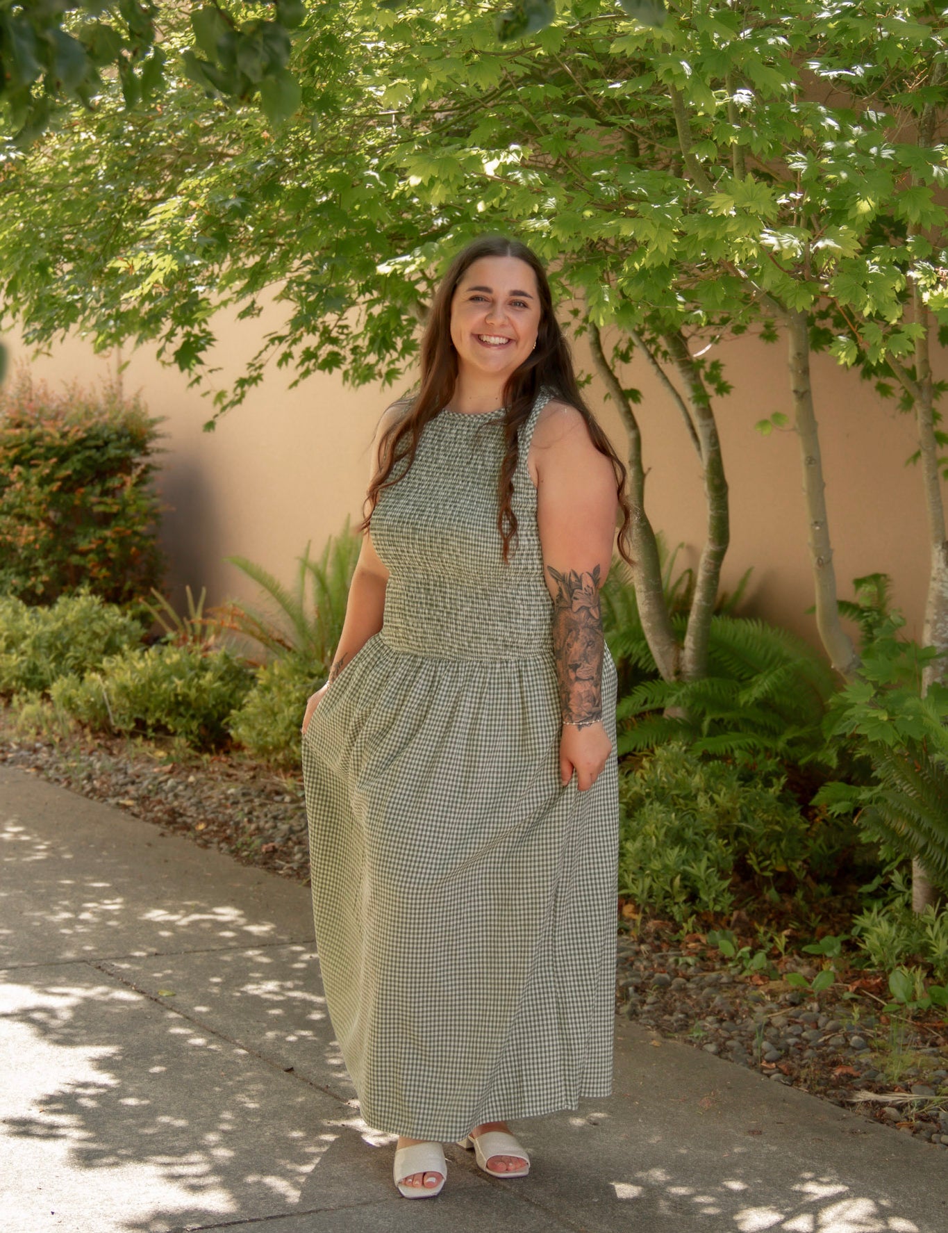 Mimi Green Gingham Sleeveless Maxi Dress