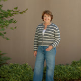 Natalia Grey & White Stripe Zip Up Sweater