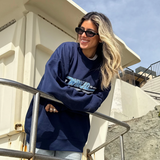 skater style WWJD he would love first navy crewneck sweatshirt 