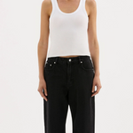 white ribbed thick strap tank top with scoop neck 