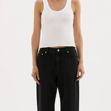 white ribbed thick strap tank top with scoop neck 